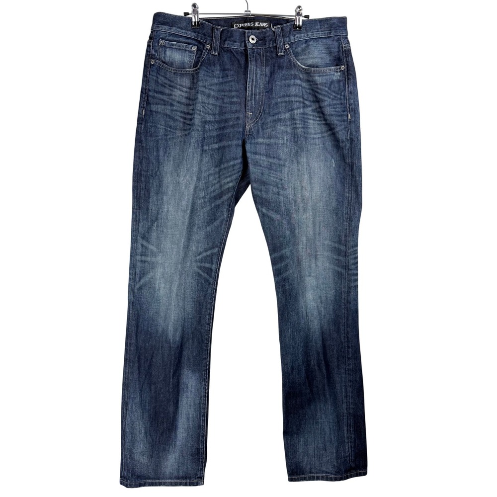 Express Jeans Blake Loose Fit Straight Leg Dark Wash Blue Denim Mens 36x34 90094